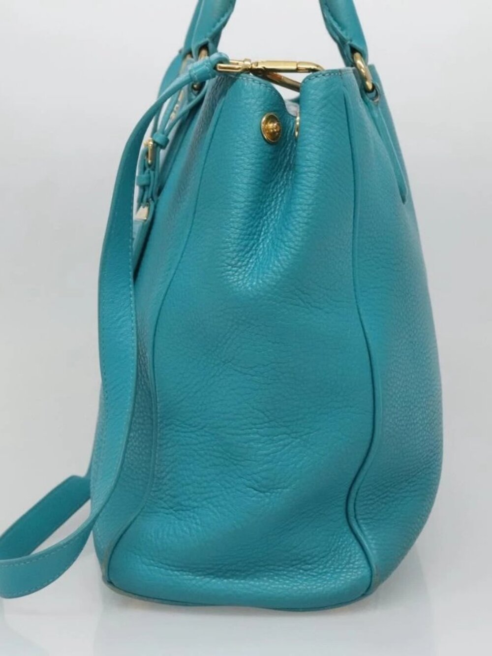 PRADA Hand Bag Leather 2way Green Gold Auth 139193 - Picture 4 of 15